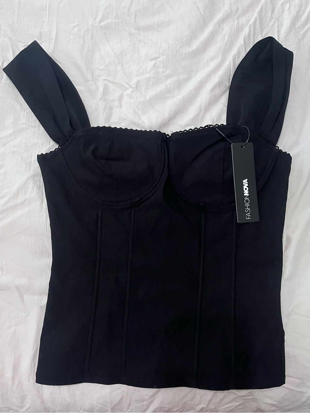 Fashion Nova Black Bustier Crop Top with Wide Straps - Picture 2 of 4